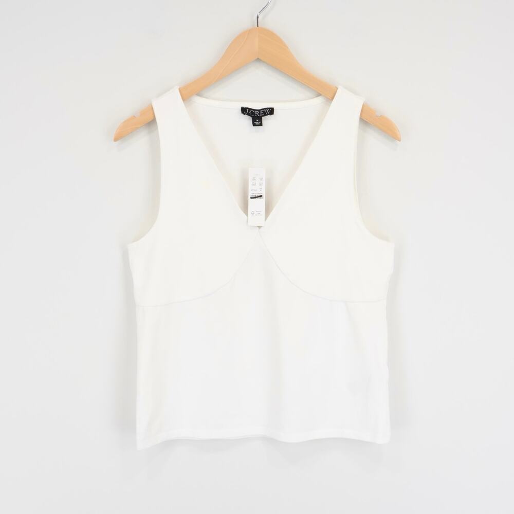 NWT J.Crew Stretch Cotton-Blend V-Neck Tank Top In White Size Medium - Picture 2 of 8